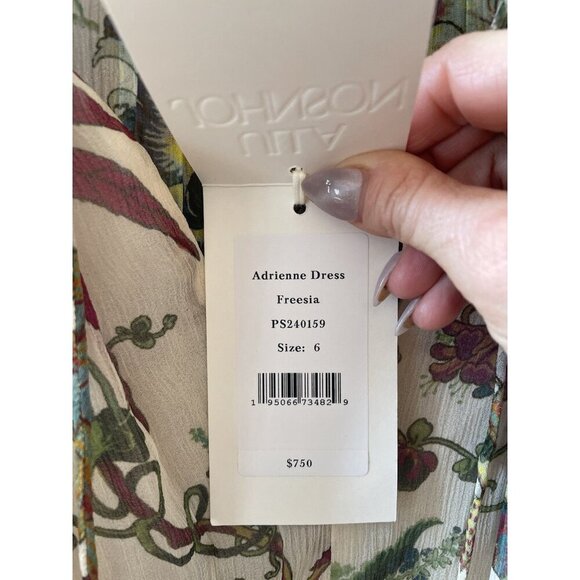 NWT Silk Ulla Johnson Adrienne Midi Dress w/ Ruffles Ecru Floral Size 6 - Picture 15 of 15